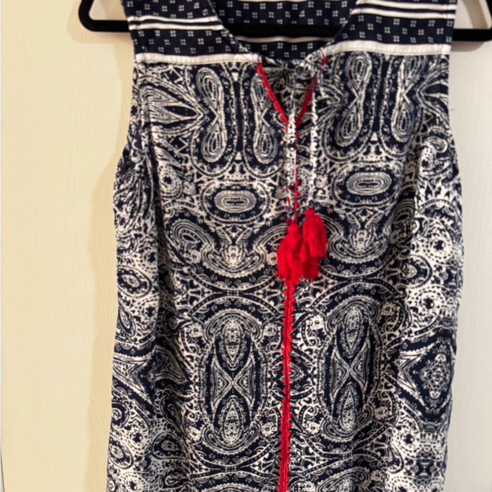 Avenue Navy and White Paisley Patterned Tank